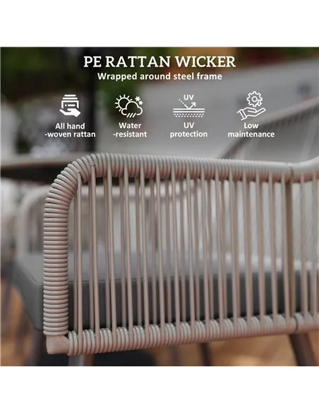 Outsunny 4 Seater Rattan Dining Set, Rattan Garden Furniture Set with Parasol Hole, Outdoor Dining Table and Chairs Set with Cus