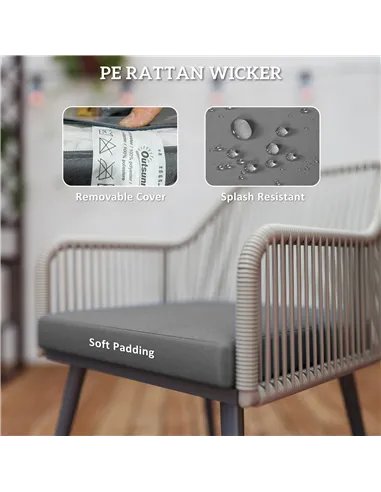 Outsunny 4 Seater Rattan Dining Set, Rattan Garden Furniture Set with Parasol Hole, Outdoor Dining Table and Chairs Set with Cus