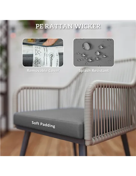 Outsunny 4 Seater Rattan Dining Set, Rattan Garden Furniture Set with Parasol Hole, Outdoor Dining Table and Chairs Set with Cus