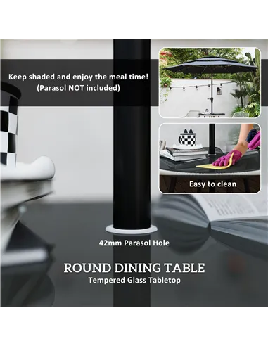 Outsunny 4 Seater Rattan Dining Set, Rattan Garden Furniture Set with Parasol Hole, Outdoor Dining Table and Chairs Set with Cus