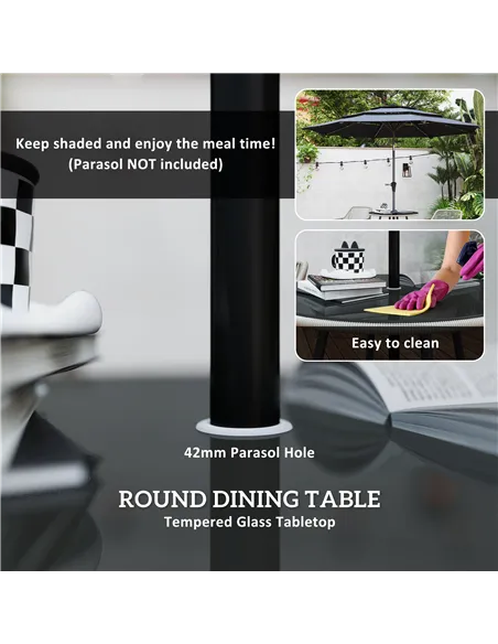 Outsunny 4 Seater Rattan Dining Set, Rattan Garden Furniture Set with Parasol Hole, Outdoor Dining Table and Chairs Set with Cus