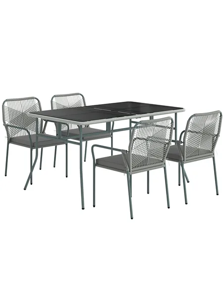 Outsunny Five-Piece PE Rattan Garden Dining Set with Cushions & Stackable Chairs - Light Grey