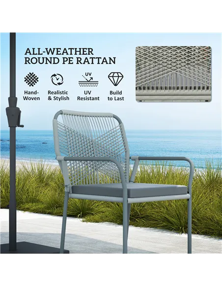 Outsunny Five-Piece PE Rattan Garden Dining Set with Cushions & Stackable Chairs - Light Grey