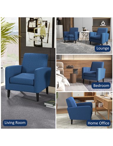 HOMCOM Linen-Look Boxy Armchair - Blue