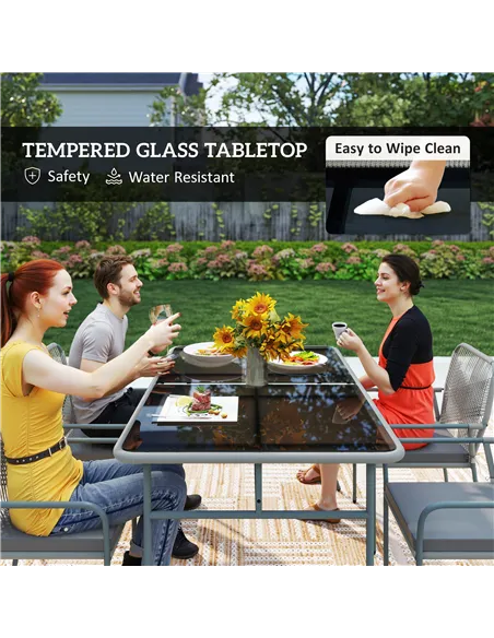 Outsunny Five-Piece PE Rattan Garden Dining Set with Cushions & Stackable Chairs - Light Grey