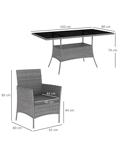 Outsunny 7-Piece Rattan Garden Furniture Set with Cushions, 6 Seater Garden Table and Chairs, Rattan Dining Set with 6 Armchairs