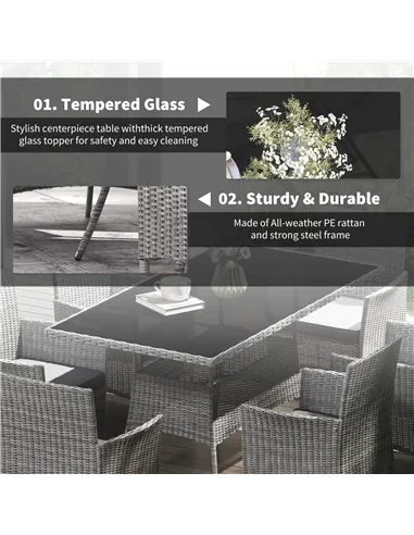 Outsunny 7-Piece Rattan Garden Furniture Set with Cushions, 6 Seater Garden Table and Chairs, Rattan Dining Set with 6 Armchairs