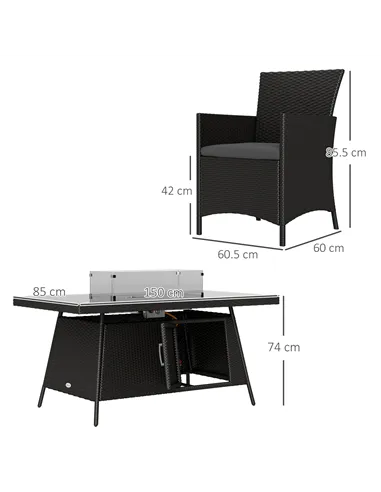 Outsunny 7 Pieces Outdoor Rattan Garden Furniture with Fire Pit Table, 6 Seater Garden Table and Chairs with Cushions, Rattan Di