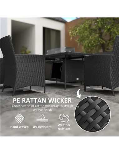 Outsunny 7 Pieces Outdoor Rattan Garden Furniture with Fire Pit Table, 6 Seater Garden Table and Chairs with Cushions, Rattan Di