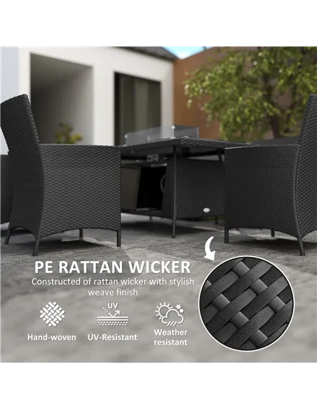 Outsunny 7 Pieces Outdoor Rattan Garden Furniture with Fire Pit Table, 6 Seater Garden Table and Chairs with Cushions, Rattan Di