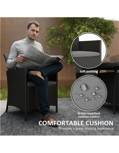 Outsunny 7 Pieces Outdoor Rattan Garden Furniture with Fire Pit Table, 6 Seater Garden Table and Chairs with Cushions, Rattan Di