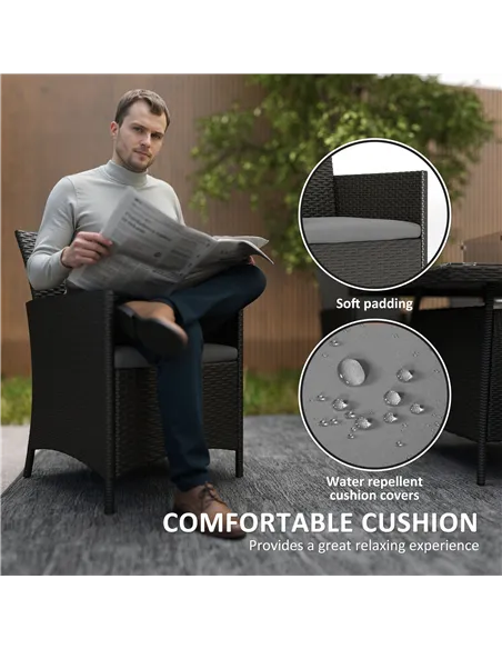 Outsunny 7 Pieces Outdoor Rattan Garden Furniture with Fire Pit Table, 6 Seater Garden Table and Chairs with Cushions, Rattan Di