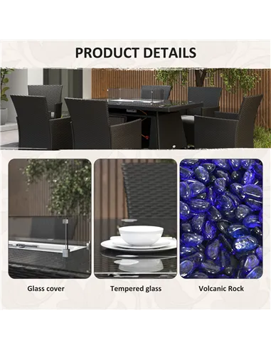 Outsunny 7 Pieces Outdoor Rattan Garden Furniture with Fire Pit Table, 6 Seater Garden Table and Chairs with Cushions, Rattan Di