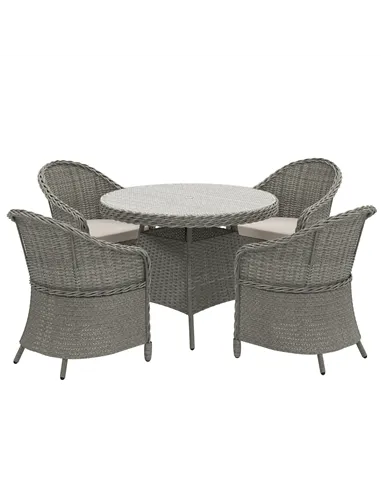 Outsunny 4 Seater Rattan Garden Furniture Set with Cushions, Round PE Rattan Dining Set with Glass-Top Table, Umbrella Hole, Out