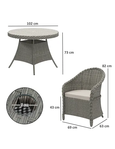 Outsunny 4 Seater Rattan Garden Furniture Set with Cushions, Round PE Rattan Dining Set with Glass-Top Table, Umbrella Hole, Out
