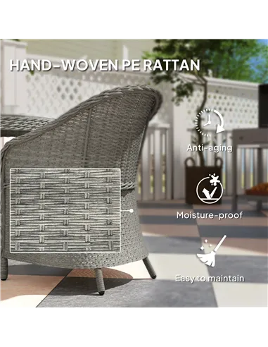 Outsunny 4 Seater Rattan Garden Furniture Set with Cushions, Round PE Rattan Dining Set with Glass-Top Table, Umbrella Hole, Out