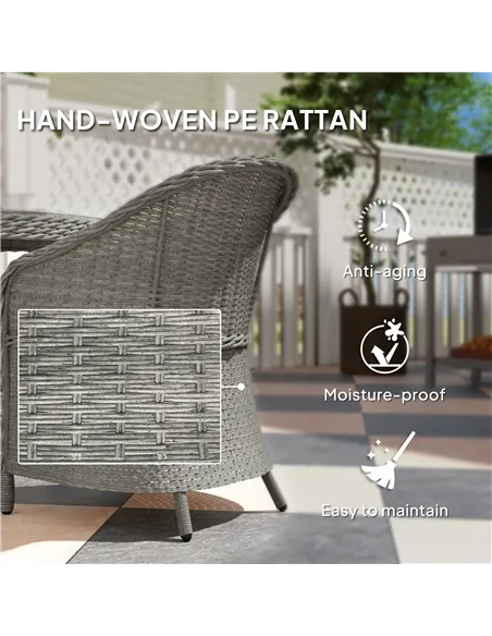 Outsunny 4 Seater Rattan Garden Furniture Set with Cushions, Round PE Rattan Dining Set with Glass-Top Table, Umbrella Hole, Out