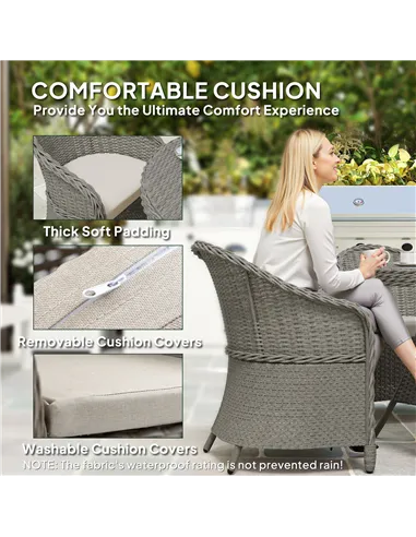 Outsunny 4 Seater Rattan Garden Furniture Set with Cushions, Round PE Rattan Dining Set with Glass-Top Table, Umbrella Hole, Out