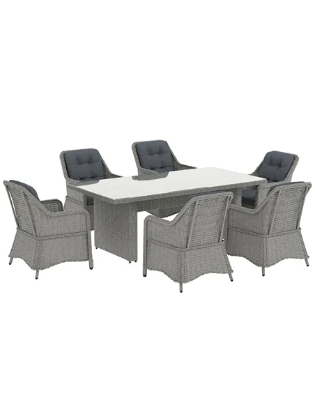 Outsunny Seven-Piece Rattan Dining Set - Mixed Grey