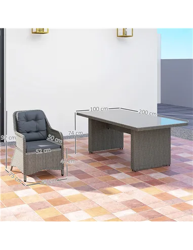 Outsunny Seven-Piece Rattan Dining Set - Mixed Grey