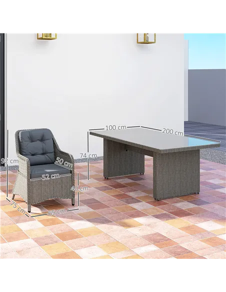 Outsunny Seven-Piece Rattan Dining Set - Mixed Grey