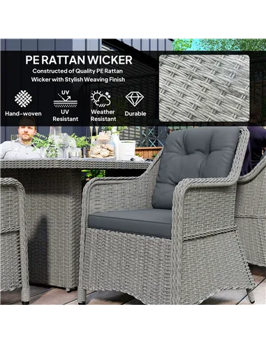 Outsunny Seven-Piece Rattan Dining Set - Mixed Grey