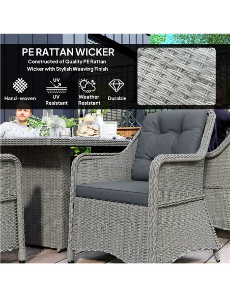 Outsunny Seven-Piece Rattan Dining Set - Mixed Grey