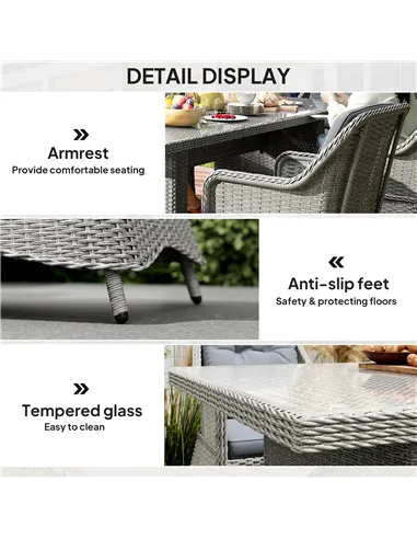 Outsunny Seven-Piece Rattan Dining Set - Mixed Grey