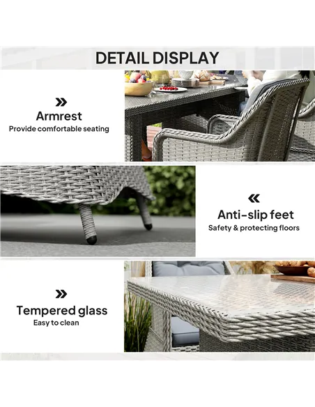 Outsunny Seven-Piece Rattan Dining Set - Mixed Grey