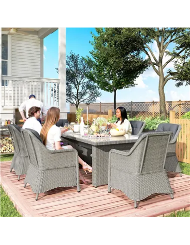 Outsunny Seven-Piece Rattan Dining Set - Mixed Grey