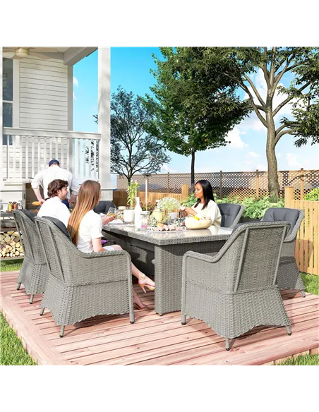 Outsunny Seven-Piece Rattan Dining Set - Mixed Grey