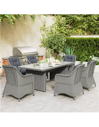Outsunny Seven-Piece Rattan Dining Set - Mixed Grey
