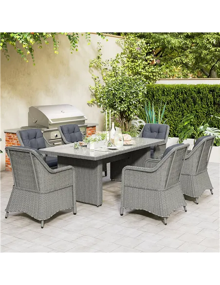Outsunny Seven-Piece Rattan Dining Set - Mixed Grey