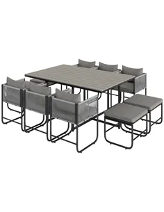 Outsunny 10 Seater Rattan Cube Garden Furniture Set, Rattan Dining Set with Cushions, Outdoor Dining Table and Chairs with 6 Arm