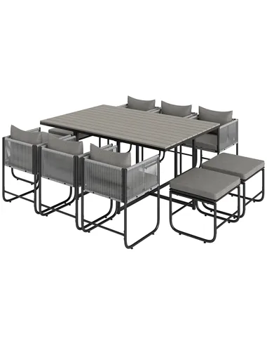 Outsunny 10 Seater Rattan Cube Garden Furniture Set, Rattan Dining Set with Cushions, Outdoor Dining Table and Chairs with 6 Arm