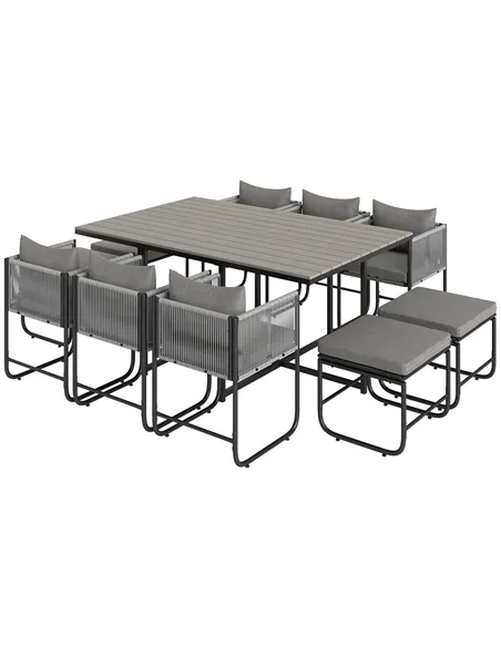 Outsunny 10 Seater Rattan Cube Garden Furniture Set, Rattan Dining Set with Cushions, Outdoor Dining Table and Chairs with 6 Arm