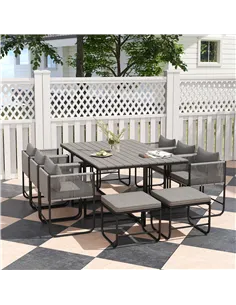 Outsunny 10 Seater Rattan Cube Garden Furniture Set, Rattan Dining Set with Cushions, Outdoor Dining Table and Chairs with 6 Arm 2