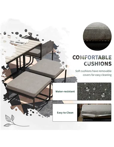 Outsunny 10 Seater Rattan Cube Garden Furniture Set, Rattan Dining Set with Cushions, Outdoor Dining Table and Chairs with 6 Arm