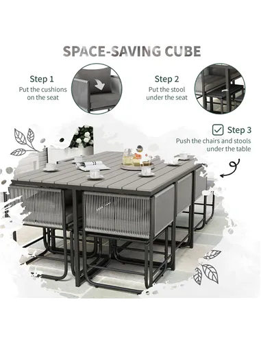 Outsunny 10 Seater Rattan Cube Garden Furniture Set, Rattan Dining Set with Cushions, Outdoor Dining Table and Chairs with 6 Arm
