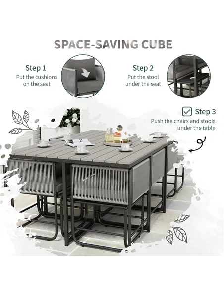 Outsunny 10 Seater Rattan Cube Garden Furniture Set, Rattan Dining Set with Cushions, Outdoor Dining Table and Chairs with 6 Arm