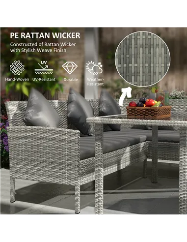 Outsunny tsunny 6-Seater Rattan Dining Set Sofa Table Footstool Outdoor w/ Cushion Garden Furniture, Dark Grey