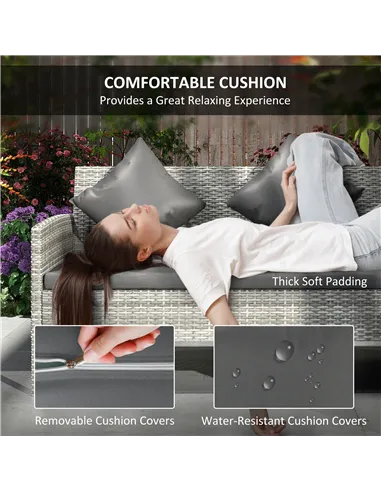 Outsunny tsunny 6-Seater Rattan Dining Set Sofa Table Footstool Outdoor w/ Cushion Garden Furniture, Dark Grey