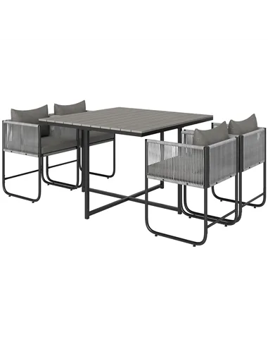 Outsunny 4 Seater Rattan Cube Garden Furniture Set, Rattan Dining Set with Cushions, Outdoor Dining Table and Chairs with Rectan