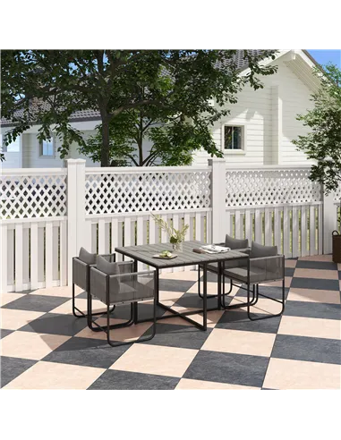 Outsunny 4 Seater Rattan Cube Garden Furniture Set, Rattan Dining Set with Cushions, Outdoor Dining Table and Chairs with Rectan