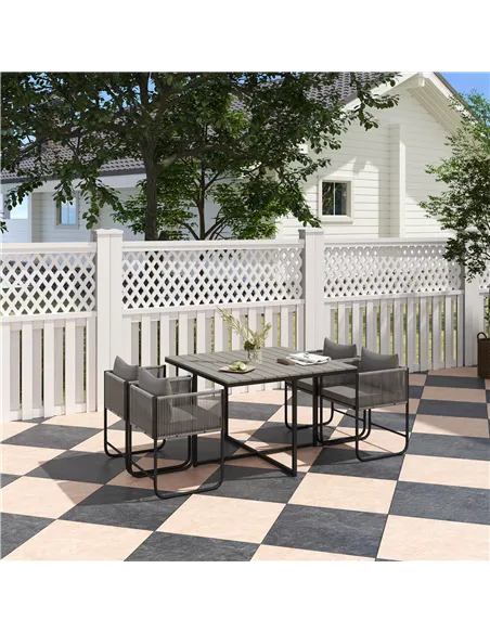 Outsunny 4 Seater Rattan Cube Garden Furniture Set, Rattan Dining Set with Cushions, Outdoor Dining Table and Chairs with Rectan