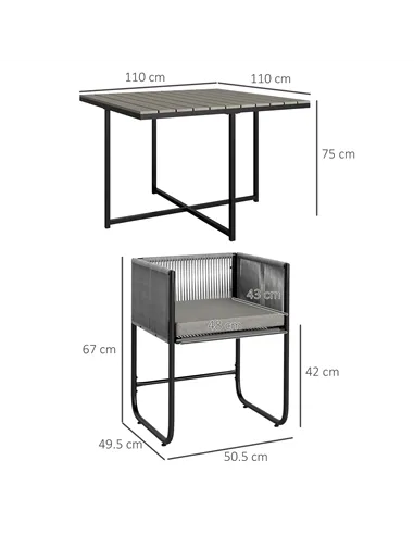 Outsunny 4 Seater Rattan Cube Garden Furniture Set, Rattan Dining Set with Cushions, Outdoor Dining Table and Chairs with Rectan