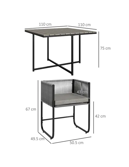 Outsunny 4 Seater Rattan Cube Garden Furniture Set, Rattan Dining Set with Cushions, Outdoor Dining Table and Chairs with Rectan