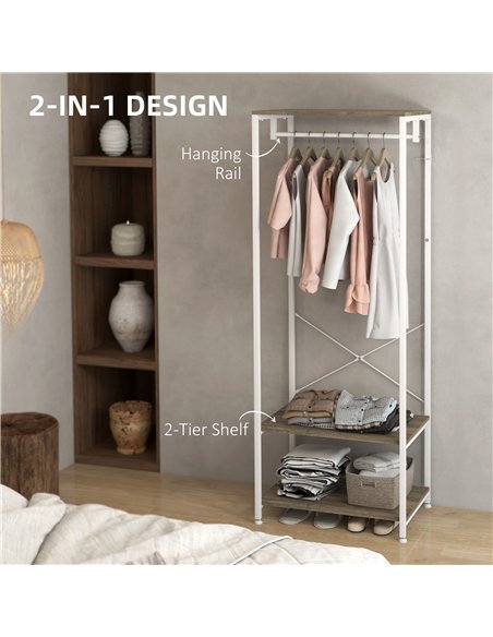 HOMCOM Hallway Coat Rack and Shoe Bench Tree - Grey
