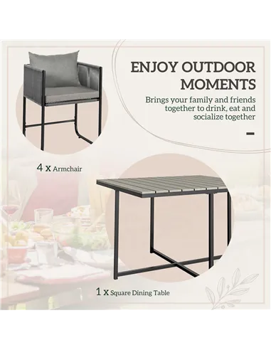 Outsunny 4 Seater Rattan Cube Garden Furniture Set, Rattan Dining Set with Cushions, Outdoor Dining Table and Chairs with Rectan