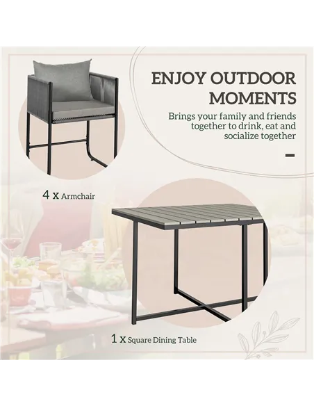 Outsunny 4 Seater Rattan Cube Garden Furniture Set, Rattan Dining Set with Cushions, Outdoor Dining Table and Chairs with Rectan